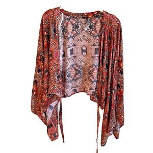 Liv Los Angeles Paisley Kimono Top Open Front Tie Y2K Boho Size L/XL Boho Summer